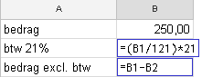 btw terugrekenen formule excel