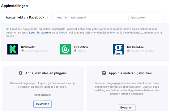 facebook toepassingen uitzetten