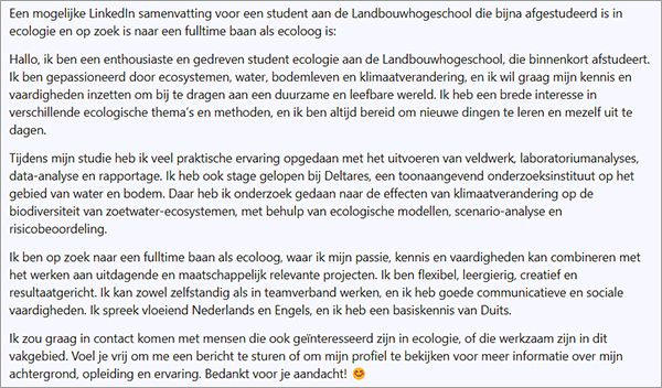 voorbeeld LinkedIn samenvatting student