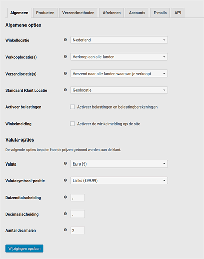 woocommerce basisinstellingen